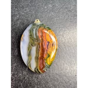 Vintage Rainbow Moss Agate Oval Pendant Stone, Earth Tone Scenic Agate